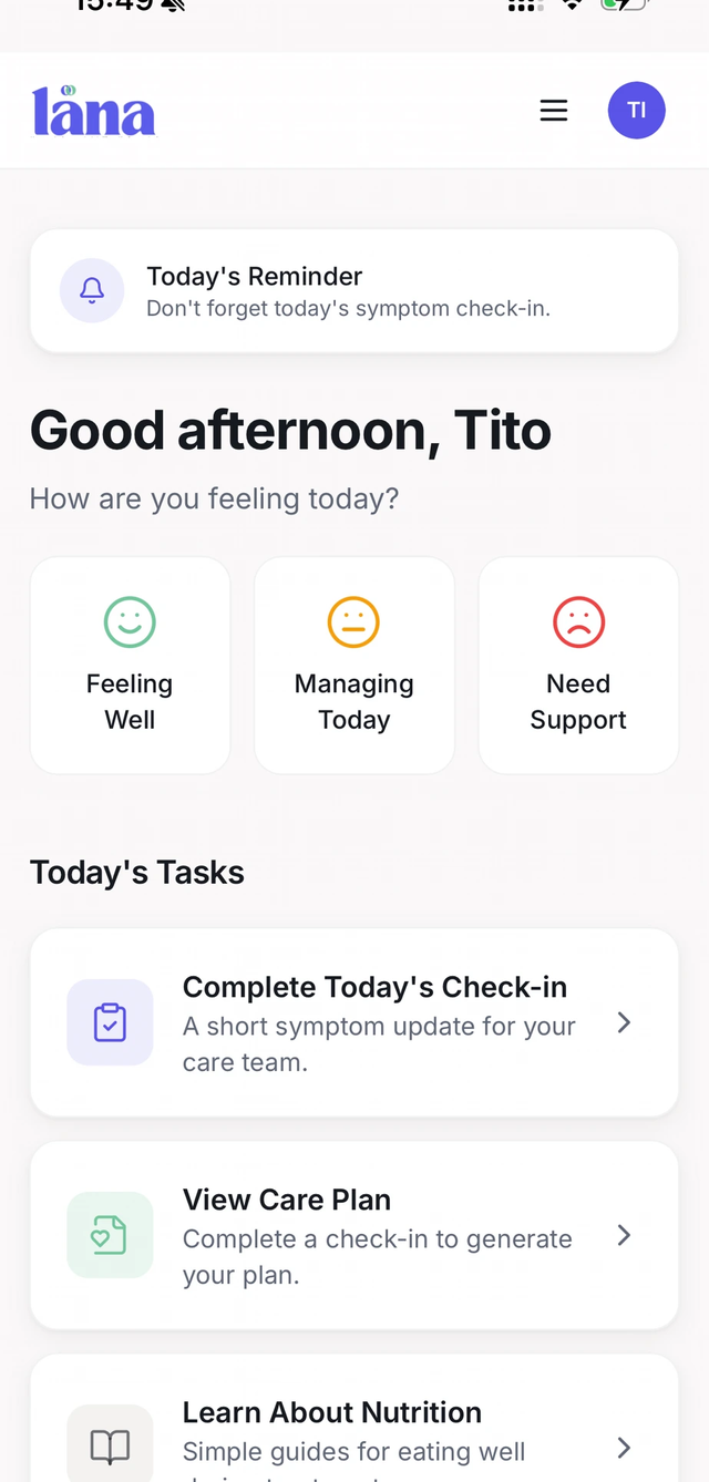 Client home with daily tasks and reminders