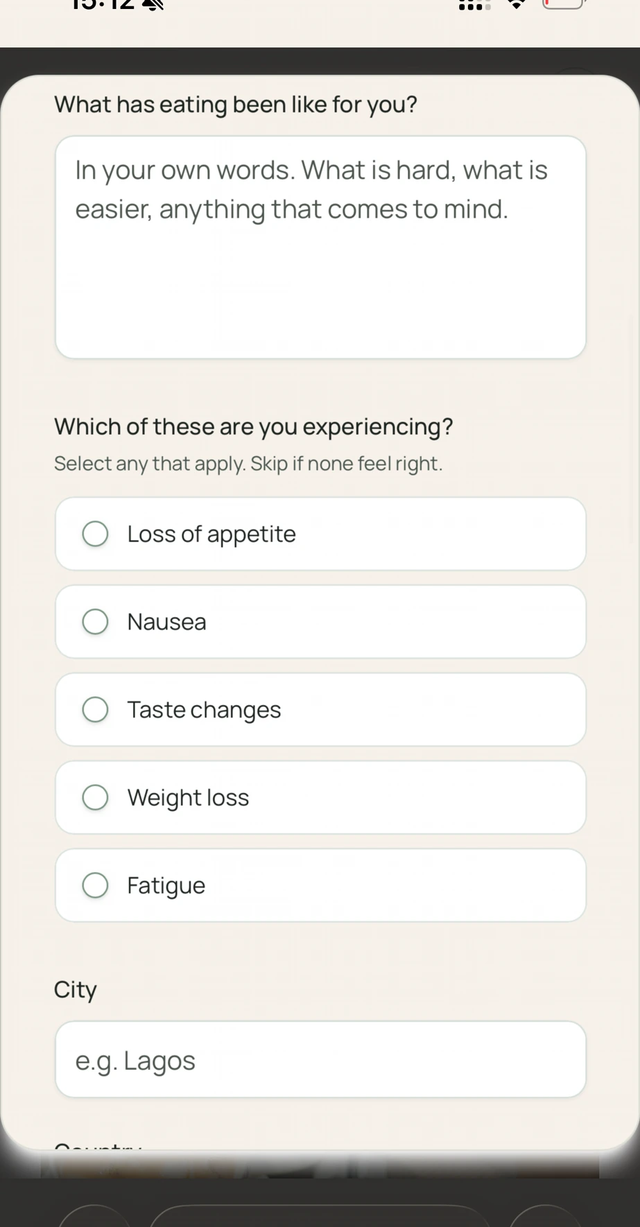 Symptom-aware questions that shape each person's plan